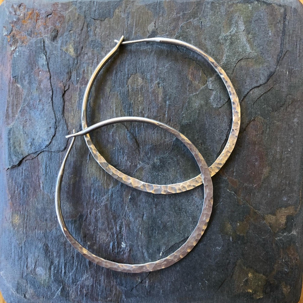2” hammered sterling hoops!